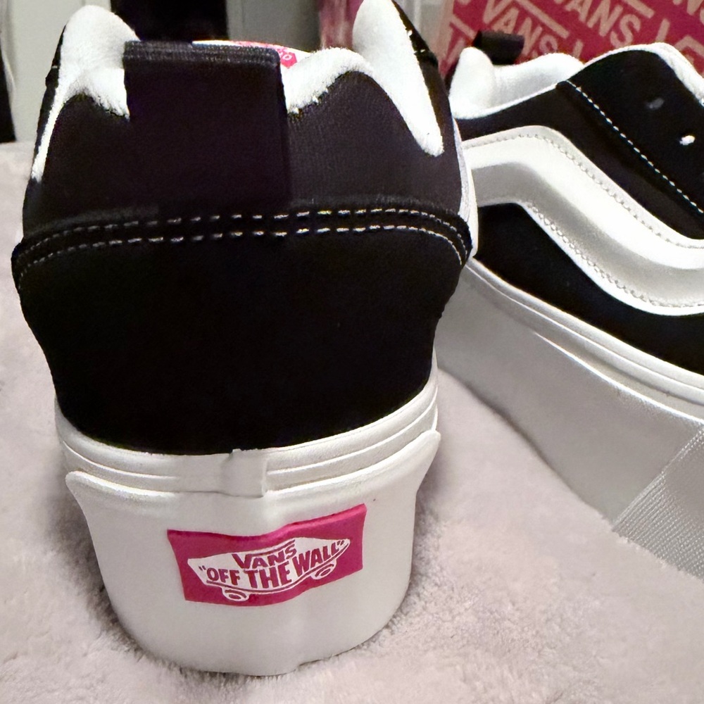 Vans Knu Stack Classic Black and White Platform Sneakers - Picture 3 of 5